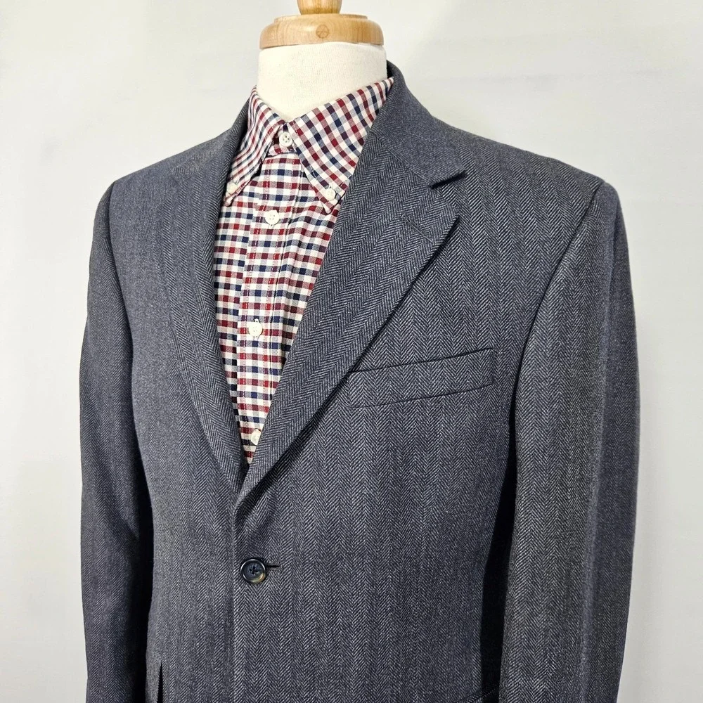 Nautica Men's Sport Coat Blazer Two Button Tweed Herringbone Gray Blue Lamb 40S